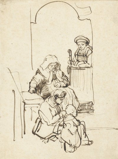 Three Women and a Child by a Door, c.1645 by Rembrandt van Rijn